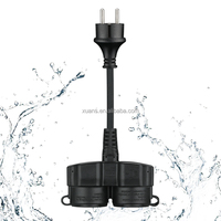 Cordon d'extension double prise Schuko extérieur 2-en-1 en caoutchouc étanche IP44 avec conducteur en cuivre pur 16A noir 0,3m pour appareils électroménagers