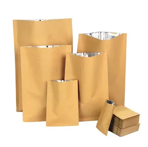 Heat Seal Kraft Paper Aluminum Film Inside 3 Side Sealing Vacuum Packaging Bag with Tear Notch