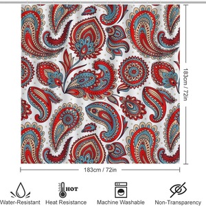 Juego <span class=keywords><strong>de</strong></span> baño <span class=keywords><strong>de</strong></span> cuatro piezas, estilo bohemio vintage con estampado paisley, cortina <span class=keywords><strong>de</strong></span> ducha <span class=keywords><strong>de</strong></span> poliéster, tapete para el piso y funda para el asiento del inodoro - Product Image 2