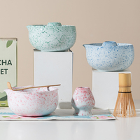 Bol à matcha et ensemble d'accessoires en céramique résistant à la chaleur en porcelaine japonaise à dégradé rose ciel étoilé