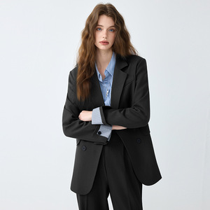 Women's Blazer Suit Set Double Breasted Cream Color Full Sleeve Autumn Anti-Wrinkle Korean Style Casual Wear - Product Image 3