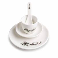Service de table en mélamine 8 pièces, motif fleurs de pêcher style peinture à l'encre, nouvelle vaisselle florale rose de style chinois pour restaurant CE