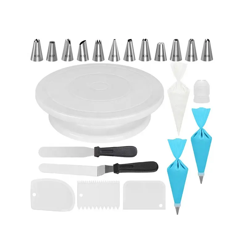 Cake Decorating Kits Supplies with Cake Turntable Cake Tips Icing Spatula Silicone Piping Bag and Coupler Baking Tools