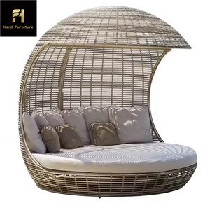 Best Selling Portable Round <strong>Outdoor</strong> <strong>Daybed</strong> Wicker Rattan <strong>with</strong> <strong>Canopy</strong> for Patio Beach Villa Use - Product Image 5