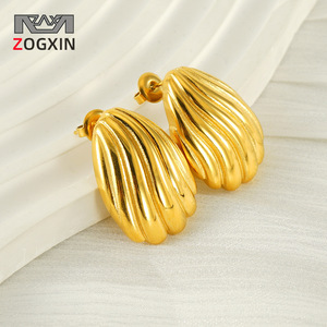 ZOGXIN Gold Plated Stainless Steel Stud Earrings Geometric Oval Shape For Women Party Jewelry - Product Image 1