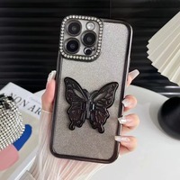 Papillon Bling Téléphone étui pour iphone 16 Pro Max Paillettes Papier 2 en 1 pour IPhone17 16 15 14 13 12 11 Couverture de Téléphone