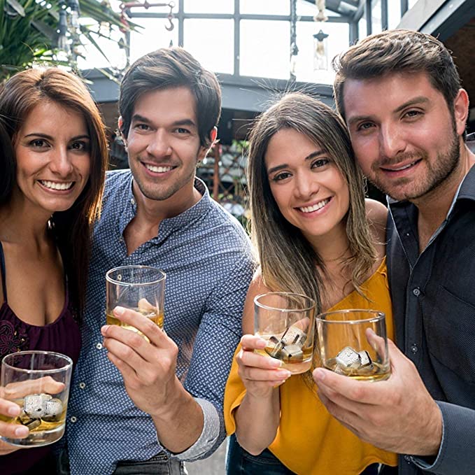 pierres à whisky en acier inoxydable avec verre