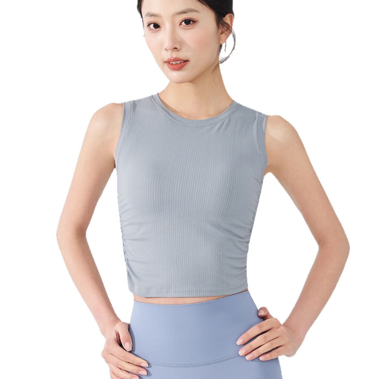 New Round Neck Yoga Sports tank Top Women Built-in Padded Cups Figure Hugging Yoga Wear Sleeveless Yoga Wear Wholesale