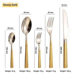 Modern Design 5 Pieces Hammered Handle Silver Flatware Stainless Steel Cutlery <b>Set</b> for Restaurants - Product Image 2