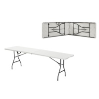 Table pliante longue en plastique blanc de 240 cm (8 pieds) pour événements extérieurs, villas, réceptions, coupe et nettoyage, portable et durable