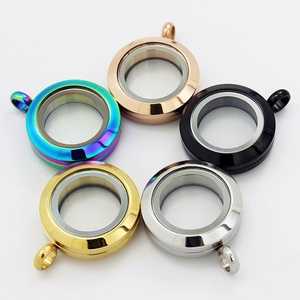 תליון זכוכית נירוסטה 20 מ "מ לוקט זכוכית מרחף תמונה שרשרת קסם פתוחה שרשרת תליון זהב - Product Image 1