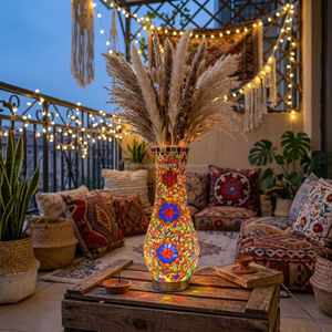 Lampe de table en verre mosaïque marocaine turque de <span class=keywords><strong>Marrakech</strong></span>, faite à la main, avec base en métal, recharge USB, pour la décoration d'ambiance de la chambre - Product Image 1