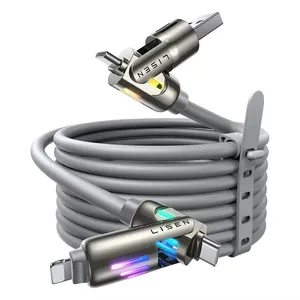 <span class=keywords><strong>Cargador</strong></span> Rápido para Teléfono Móvil de 240W, Cable de Carga de 2m, Diseño Flexible 4 en 1, Luz Intermitente, Fabricado en PVC y Silicona, Origen: China Continental - Product Image 1