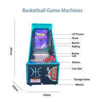 Machine de basket-ball d'arcade pour sport en salle, à monnayeur, avec écran LED, support anglais, en métal et acrylique, pour 2 joueurs