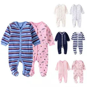 Оптовая продажа, детские пижамы, комбинезон, зимняя и осенняя хлопковая одежда для новорожденных, Детский комбинезон с длинным рукавом, однотонная Пижама
