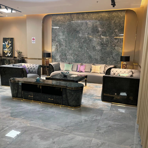 Set di Divani di Lusso in Pelle Grigia per Hotel, Ville e Case, Divano Sezionale 3-2-1 Posti in Impiallacciatura di Legno, Arredamento <span class=keywords><strong>Moderno</strong></span> per Soggiorno - Product Image 2