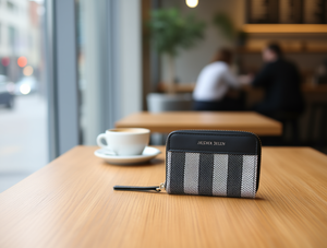 Portafoglio da donna a righe con chiusura a zip e cinturino da polso, di piccole dimensioni - Product Image 2