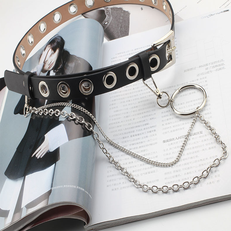 Factory direct punk style chain belt hole-out belt free Korean fashion versatile men and women's decoration