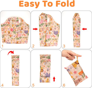 <b>Foldable</b> Reusable Grocery <b>Bag</b> Lightweight Polyester Pouch Tote with Multi Prints Washable Wide Handle Bulk Produce Shopping - Product Image 3