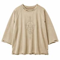 T-shirt de luxe vieilli style basketball vintage avec broderie et manches 3/4