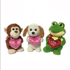 Mainan Hewan Boneka Hari Valentine Kustom Boneka Lembut Anak Anjing Katak Peluk Hati Memeluk Plushies