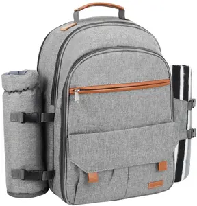 Großhandels preis Polyester 4 Personen Grau Picknick-Rucksack mit großer Kapazität für Männer