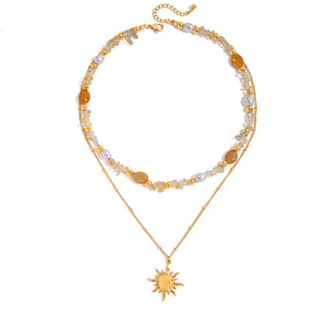 Sun Pendant <b>Necklace</b> With Pearl And Natural Stone <b>Beads</b> For Women Everyday Wear - Product Image 5