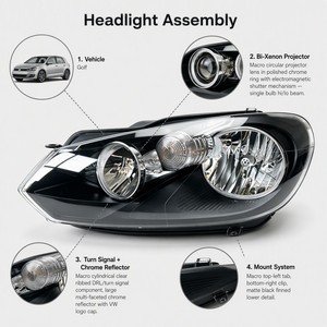 Faro Delantero Izquierdo OEM 5K1941005S 5K1941006S Xenón Bi-Xenón D1S LED DRL con Lente de Proyector para <span class=keywords><strong>VW</strong></span> <span class=keywords><strong>Golf</strong></span> Mk6 GTI PQ35 Hatchback - Product Image 2