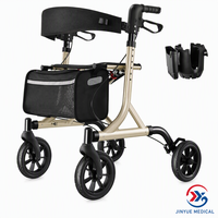 Déambulateur à quatre roues en aluminium avec dossier, sac de rangement, porte-gobelet, hauteur réglable, léger, aide à la mobilité