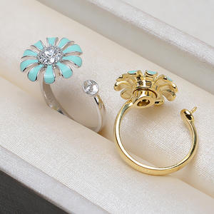 อุปกรณ์ตกแต่งไข่มุก DIY เงินแท้ S925 แหวนไข่มุกแบบหมุนได้ ดีไซน์ดอกเดซี่ สำหรับ TikTok ขนาด 7-10 มม.  ฐานใส่ไข่มุกเปล่า 2923 - Product Image 2