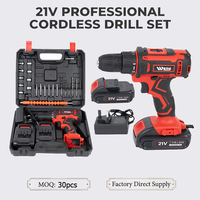 Perceuse sans fil 21V avec 25+3 réglages d'embrayage, couple de 28N.m, 2 batteries Li-Ion, chargeur rapide, mandrin auto-serrant 10mm, pour bricolage et réparation domestique, vente en gros OEM