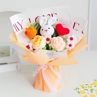 Hadiah Hari Ibu & Valentine Kreatif, Bunga Rajut Wol Buatan Tangan, Buket Mawar Crochet 100% Alami