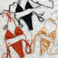 Nieuwe Vrouwen Hoge Taille Effen Kleur Strand Badmode Casual Dames Push-Up Sport Bikini Badpakken Strandkleding Biquini Badpak