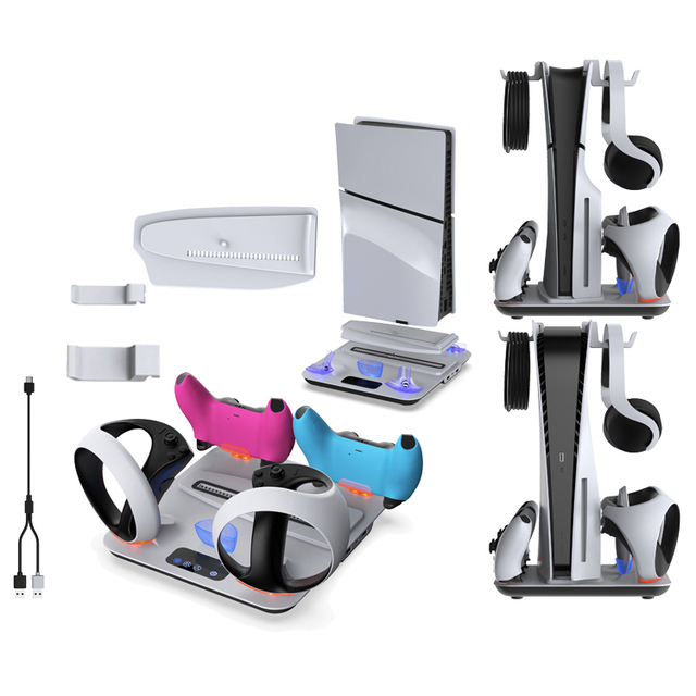 Multifunctional Stand For PS5 Slim Cooling Vertical Base VR2 Controller Charging Dock Headset Charger+Hook