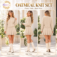 Ensemble jupe et pull 2 pièces pour femme, jupe à volants en tricot torsadé épais