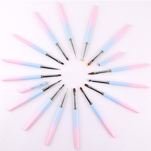 Pinceau à ongles en nylon à manche métallique bleu rose, marque privée, pour gel ombré et dessin au liner, pour l'art de la manucure - Product Image 3