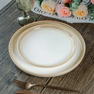 Modern Hand Painted Porcelain Dinner Plate Set Crockery Dishes Set Round Reactive Glaze Ceramic Dishes And Plates For Restaurant