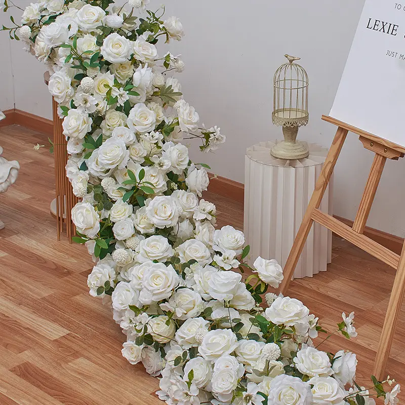 Camino de mesa artificial para boda, panel de flores, telón de fondo, decoración de fiesta de boda a la venta, pared de flores rosas artificiales