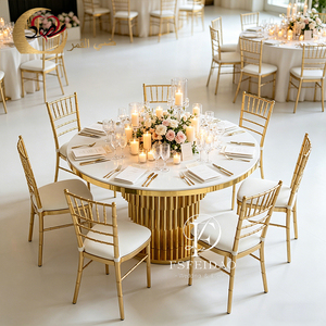 ชุดโต๊ะรับประทานอาหารหรูหราสไตล์โมเดิร์นสำหรับงานเลี้ยง วัสดุสแตนเลสสีทอง เหมาะสำหรับใช้ในอพาร์ทเมนต์หรือกลางแจ้ง - Product Image 3