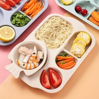 Ensemble de vaisselle pour bébé, bol en Fiber de blé naturelle, avec tasse, cuillère, assiette, fourchette, plats d'alimentation pour enfants, ustensiles, 5 pièces