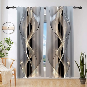 Moderno Ready stampa digitale astratto <span class=keywords><strong>tende</strong></span> oscuranti con asta <span class=keywords><strong>da</strong></span> tasca, argento modello onda per soggiorno <span class=keywords><strong>camera</strong></span> <span class=keywords><strong>da</strong></span> <span class=keywords><strong>letto</strong></span> decorazione - Product Image 1