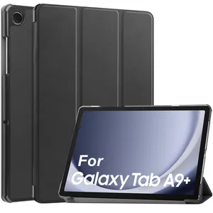 Pour étui Tab A9 +, nouveautés trois plis en cuir PU support Flip Cover Smart Sleep Back Hard Shell pour Samsung Galaxy Tab A9 Plus