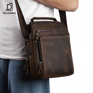 Bolso <span class=keywords><strong>Bandolera</strong></span> Pequeño de Diseño Casual <span class=keywords><strong>Vintage</strong></span> para <span class=keywords><strong>Hombre</strong></span>, de Cuero Crazy Horse, Hecho de Cuero Genuino - Product Image 1