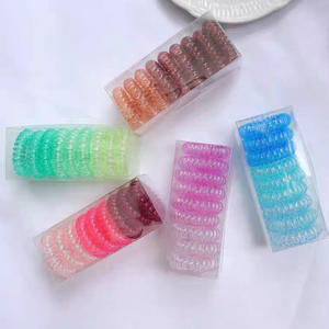 Transparant Effen Kleur 4Cm Telefoon Koord Set <span class=keywords><strong>Plastic</strong></span> Telefoon Coil Haar Scrunchy En Haar Stropdas Accessoire Voor Meisjes - Product Image 3