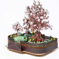 Diorama en bois 3D de la Tramway Sakura, modèle à assembler soi-même, scène de fleurs de cerisier, vente en gros