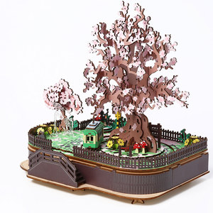 Diorama 3D in Legno all'Ingrosso: Puzzle Fai-da-te Tram Sakura - Modello Scena Fiori di Ciliegio - Product Image 5