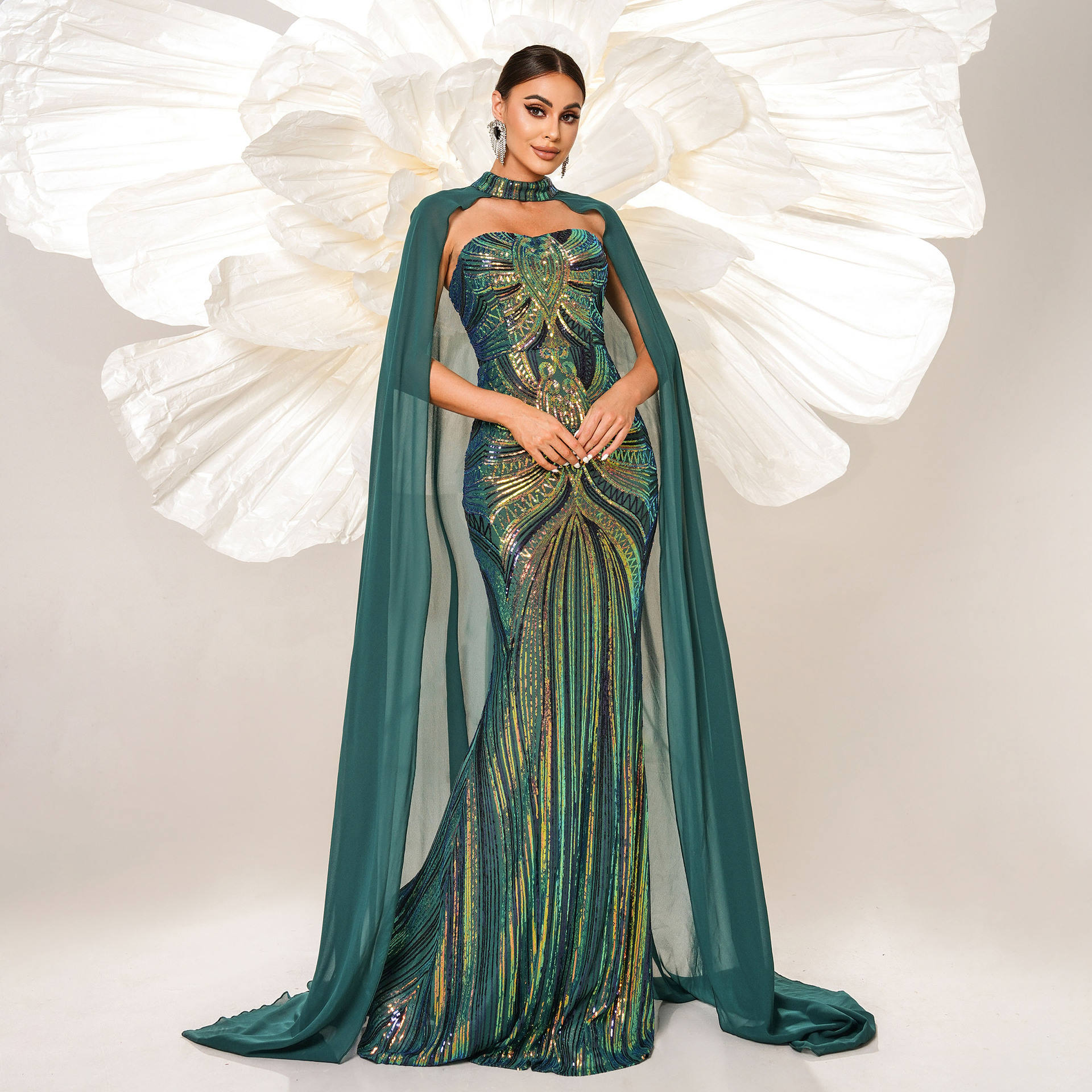 Best Selling Dark Green and Gold Dress Elegant Custom Clothing