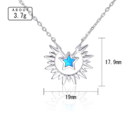 Nouveau Collier en Argent Sterling 925 avec Opale Synthétique Bleue, Pendentif Céleste Soleil Lune Étoile, Chaîne Câble