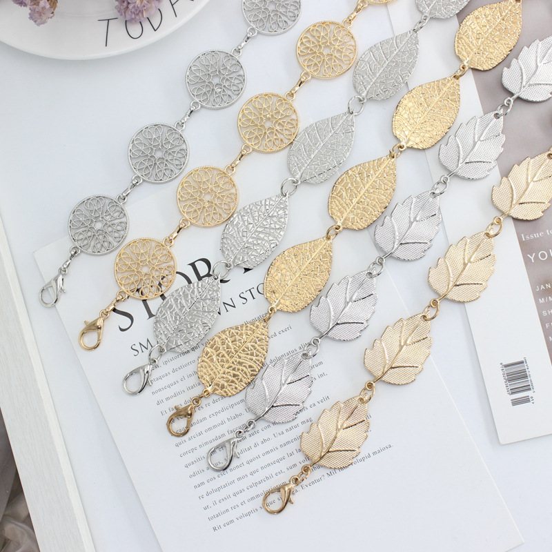 Серебряная одежда, новинка, женский модный пояс с листьями, Золотая узкая металлическая цепочка, крупные бахромы, поясные бедра