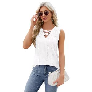 Tops sin mangas para mujer, novedad de primavera/verano, chaleco con tirantes y cuello en V de color liso - Product Image 3